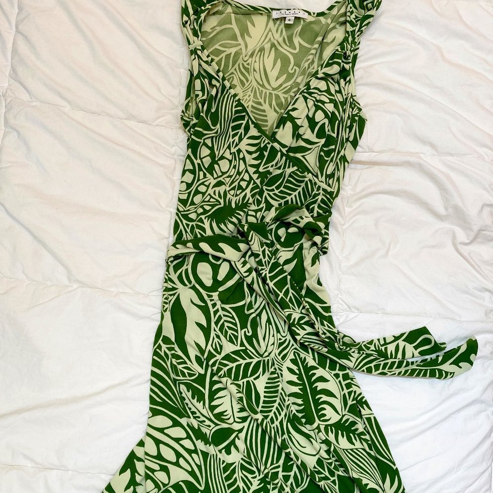 Green Floral Faux Wrap Dress by Laundry